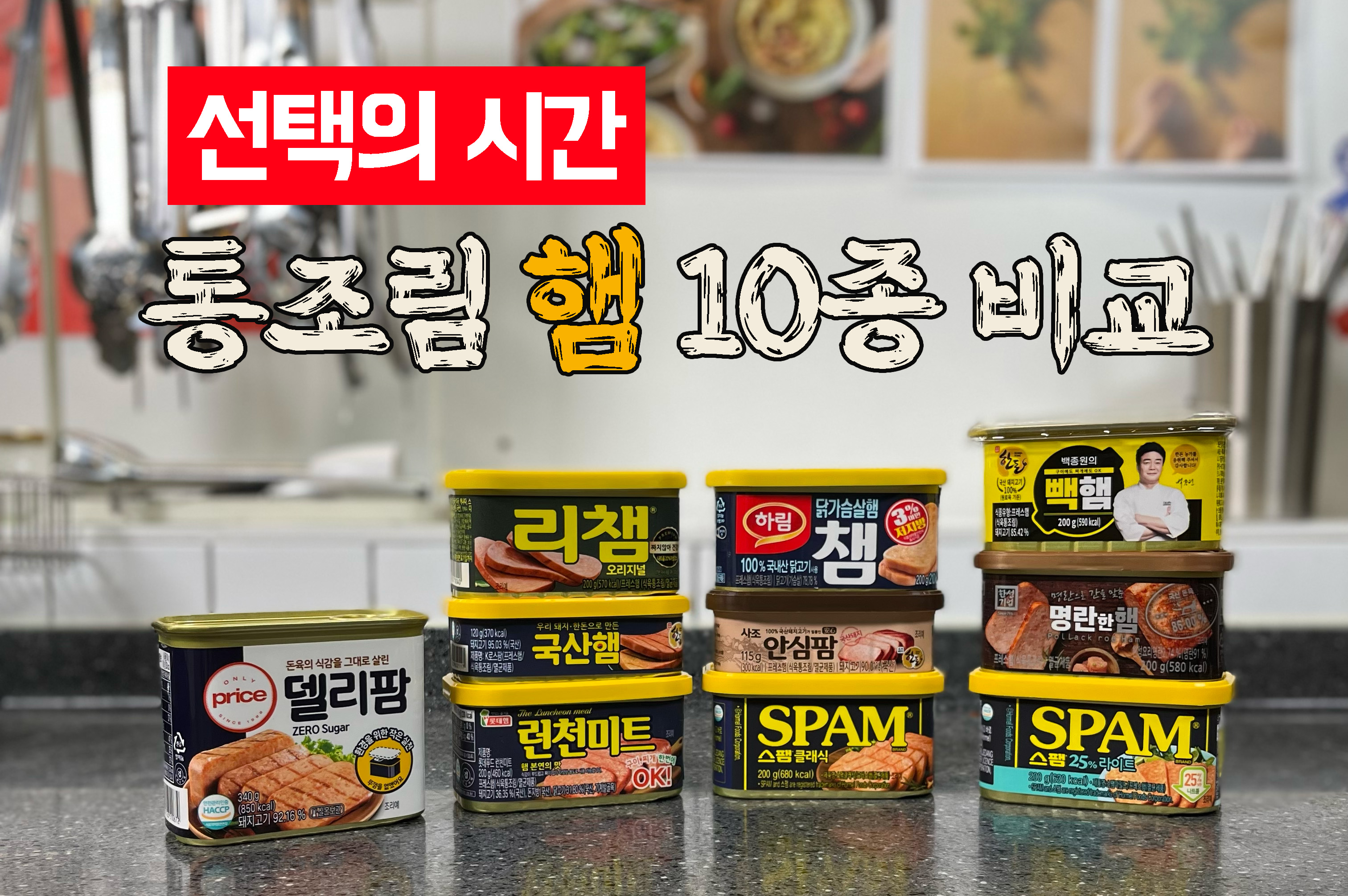 통조림 10종이 놓여져 있는 사진