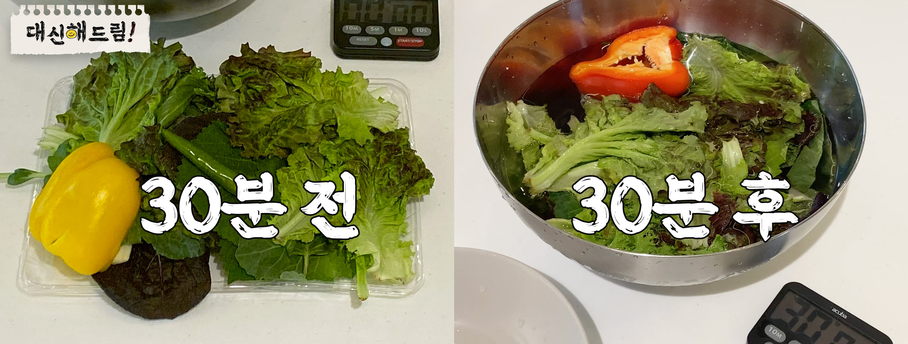 30분 전 후 채소 상태 비교
