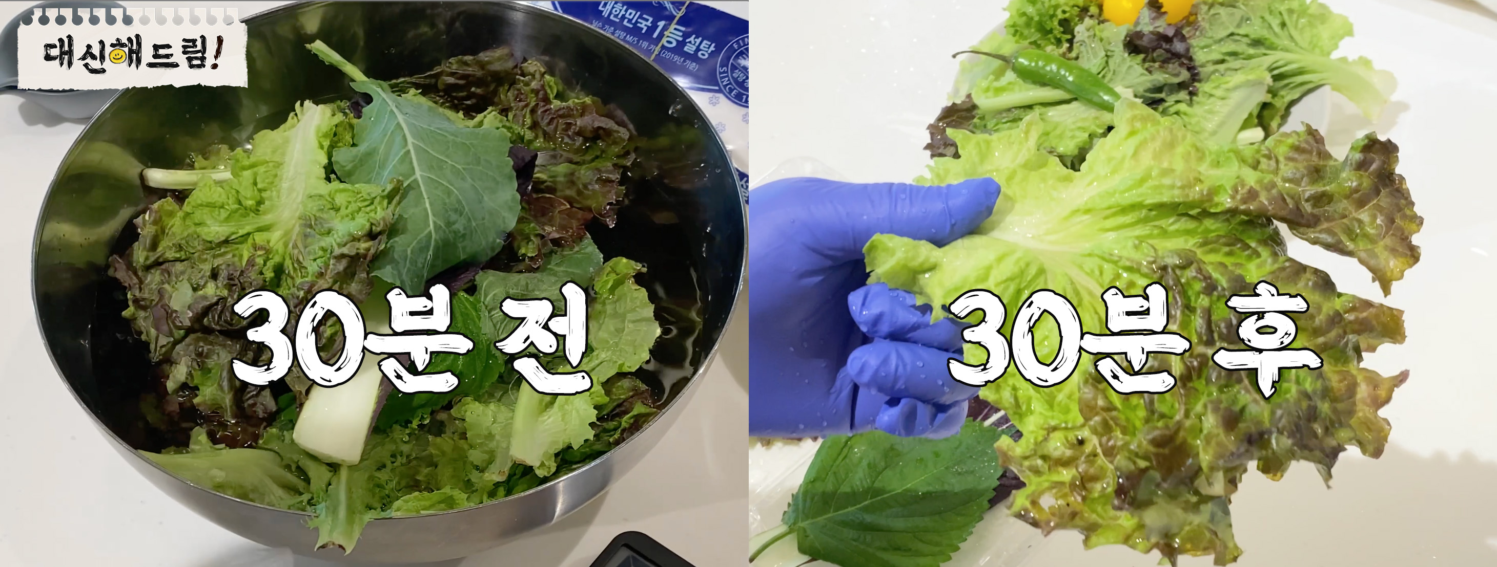 30분 전 후 채소 상태 비교
