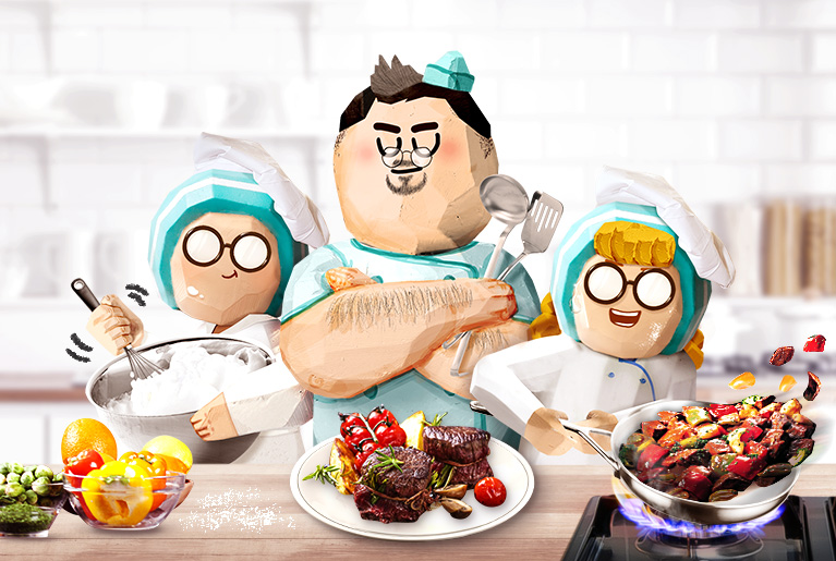 사장님과 직원이 요리를 하고있다
