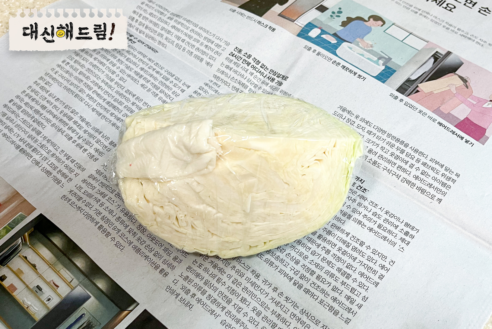 자른 양배추를 신문지로 포장